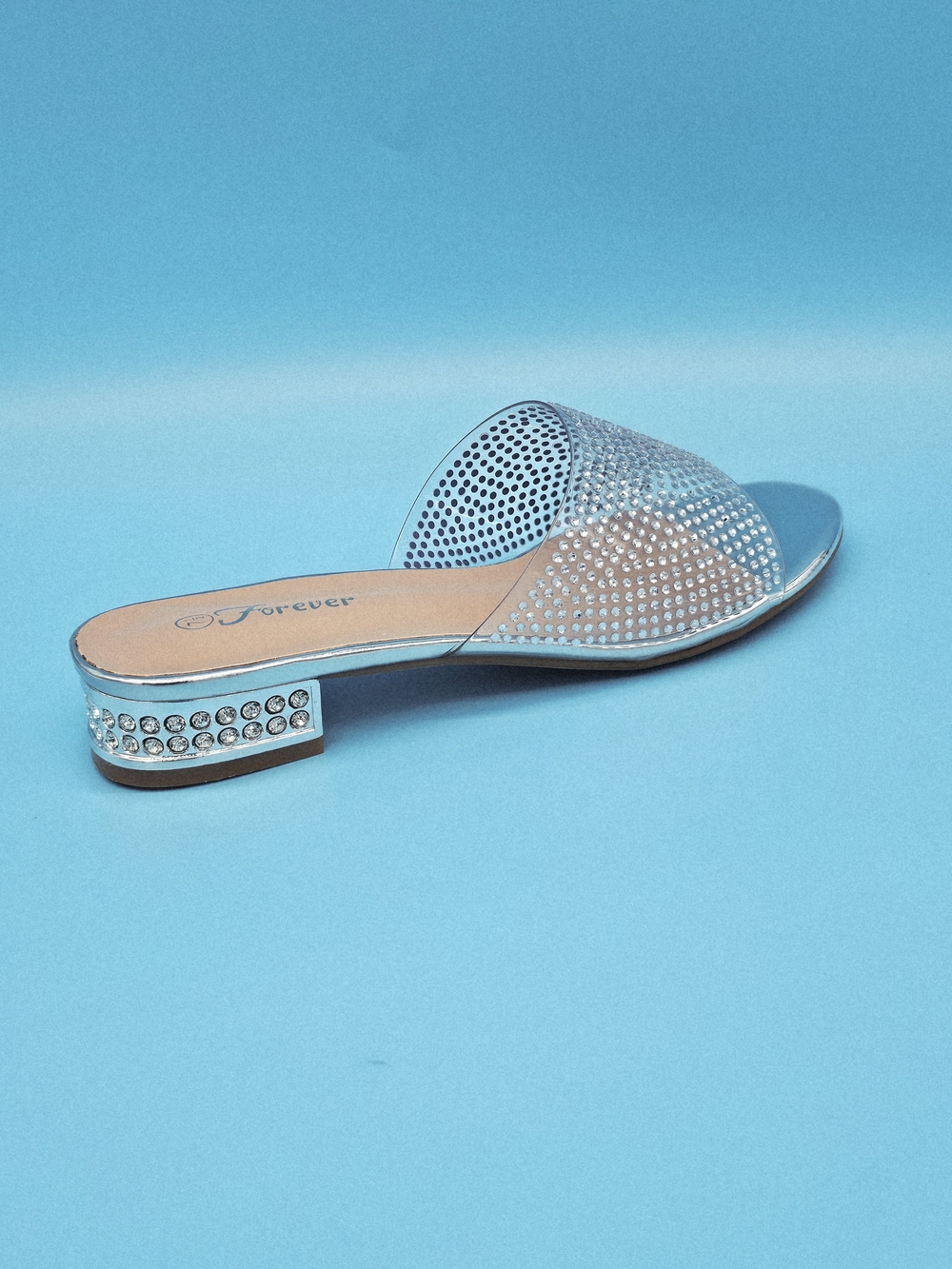 Forever Link Silver Rhinestone Slide Mule